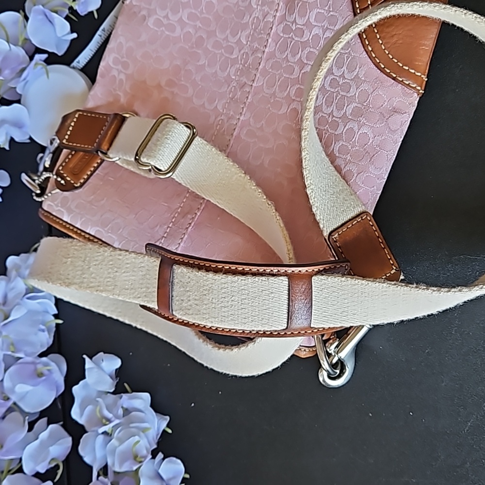 Coach 🎁 Pink Crossbody w CoA. Leather Accents, Canvas Strap - Picture 10 of 15
